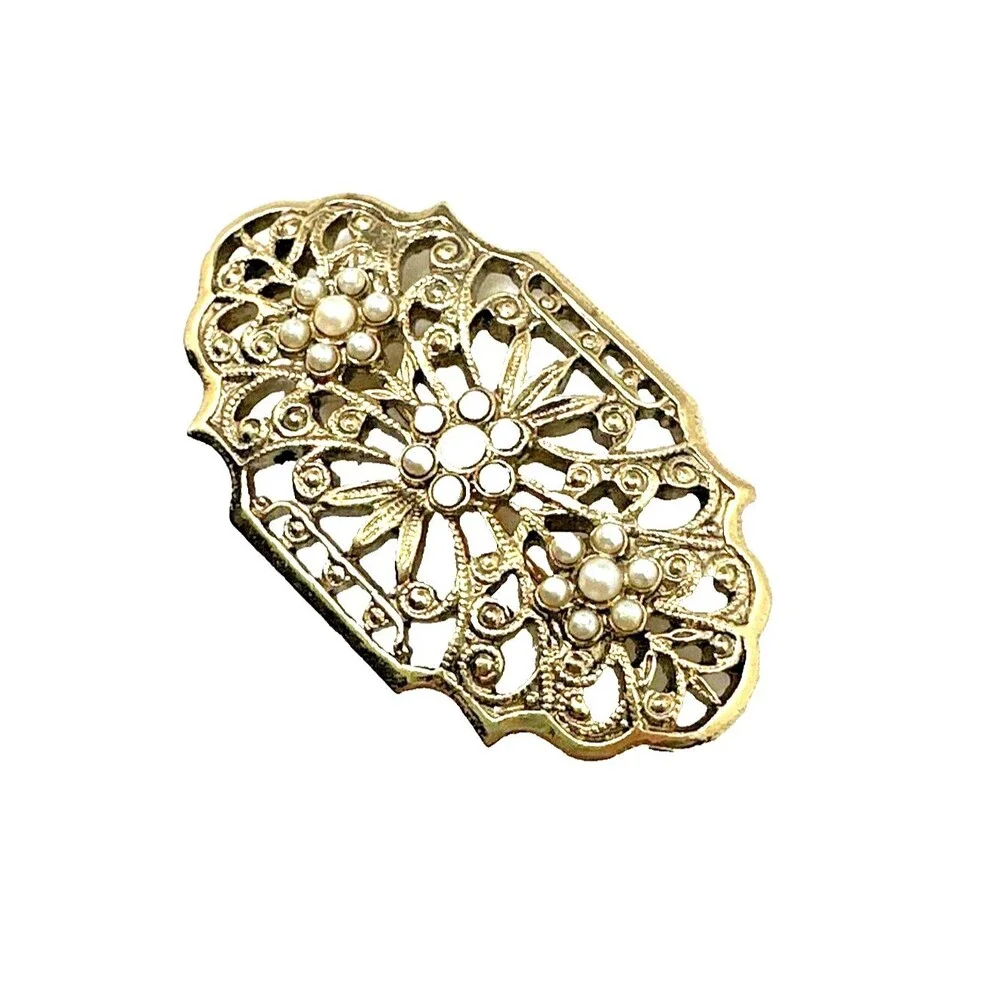 Victorian Revival Style Jewelry Necklaces & Brooch Gold Silver Tone Lot of 3 pcs